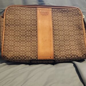Coach Tan and Brown Signature Toiletry Bag